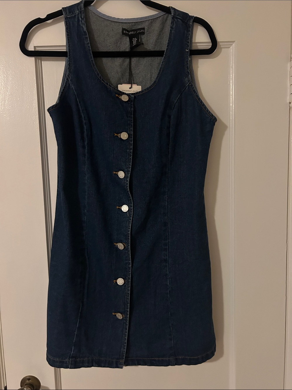 Sincerely Jules Dark Blue Denim Mini Dress with Front Buttons